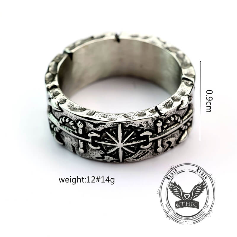 Vintage Eight-Pointed Star Pirate Anchor Stainless Steel Ring | Gthic.com