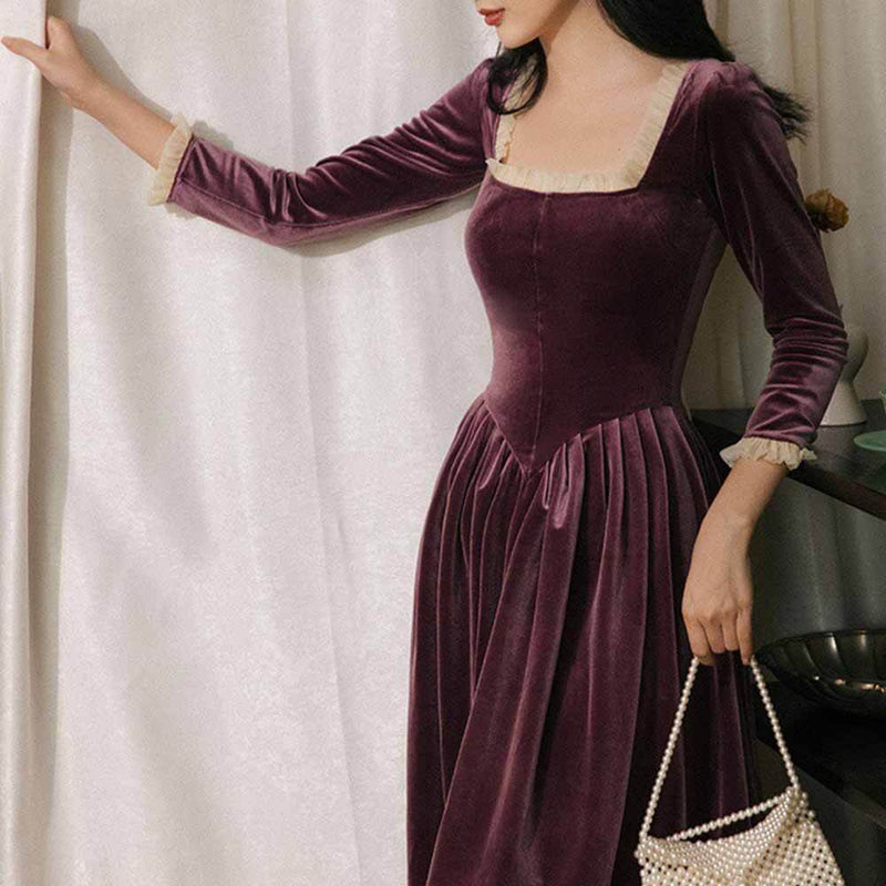 Vintage Elegant Palace Style Square Neck Dress