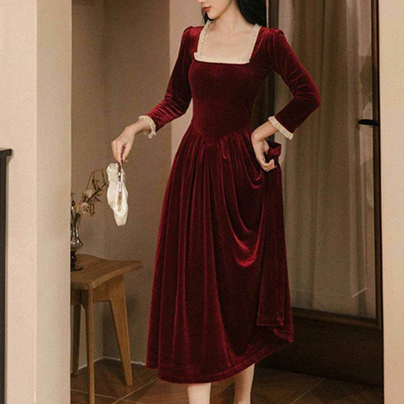 Vintage Elegant Palace Style Square Neck Dress