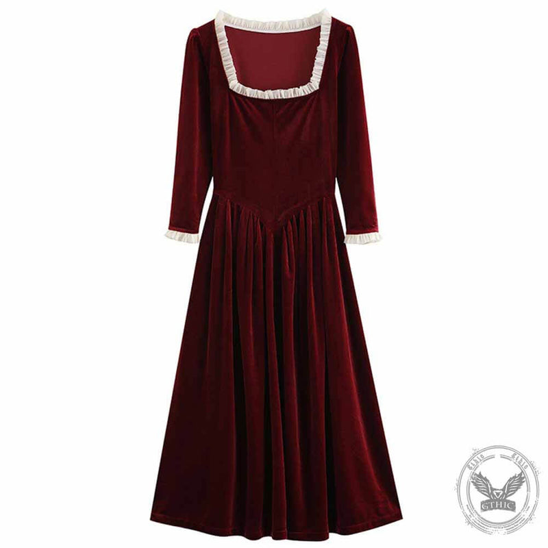 Vintage Elegant Palace Style Square Neck Dress