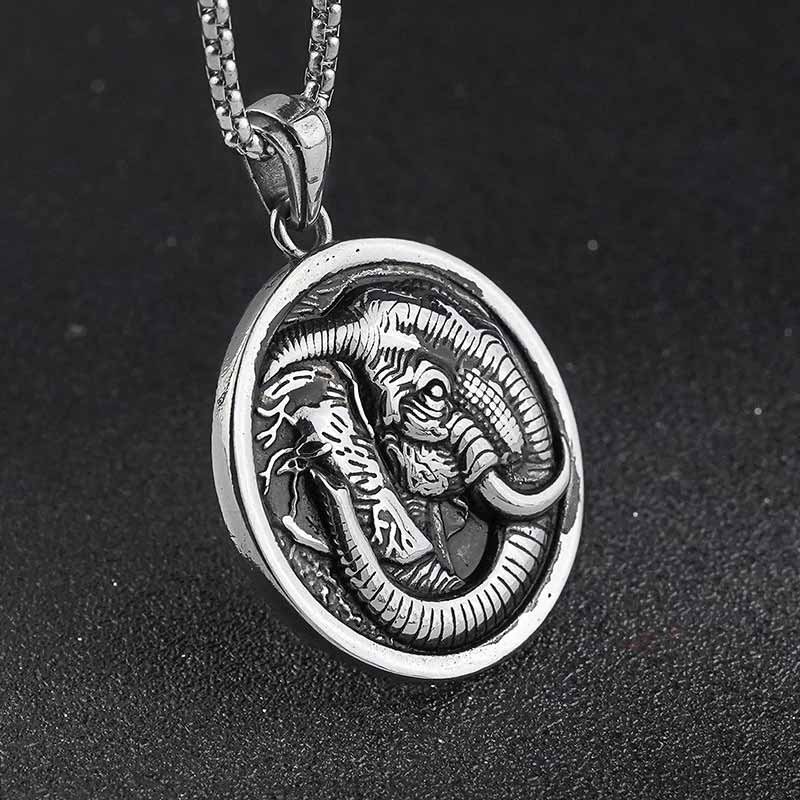 Vintage Elephant Pattern Stainless Steel Pendant 01 | Gthic.com