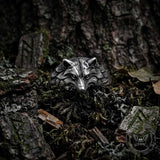 Vintage Embossed Wolf Head Stainless Steel Ring