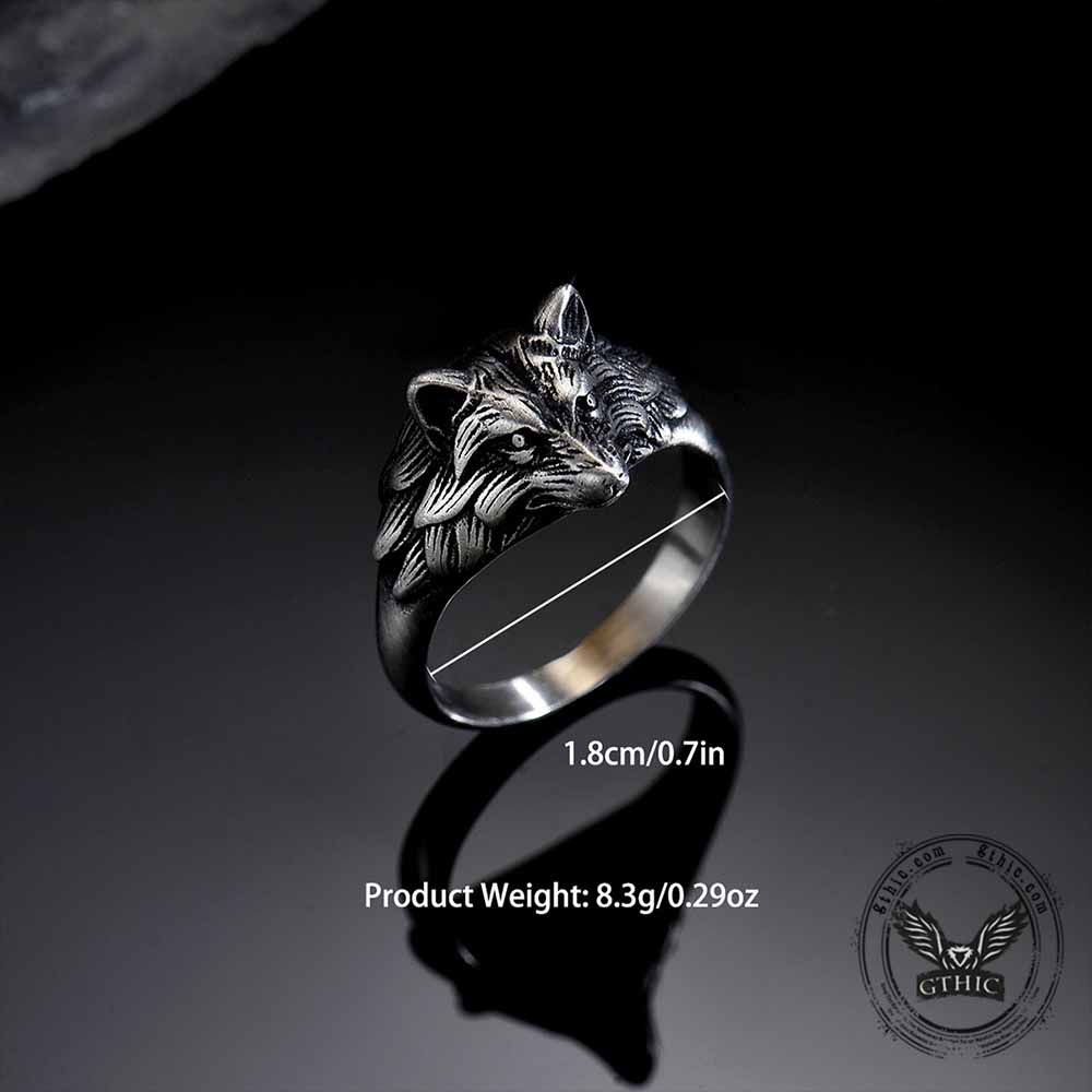 Vintage Embossed Wolf Head Stainless Steel Ring