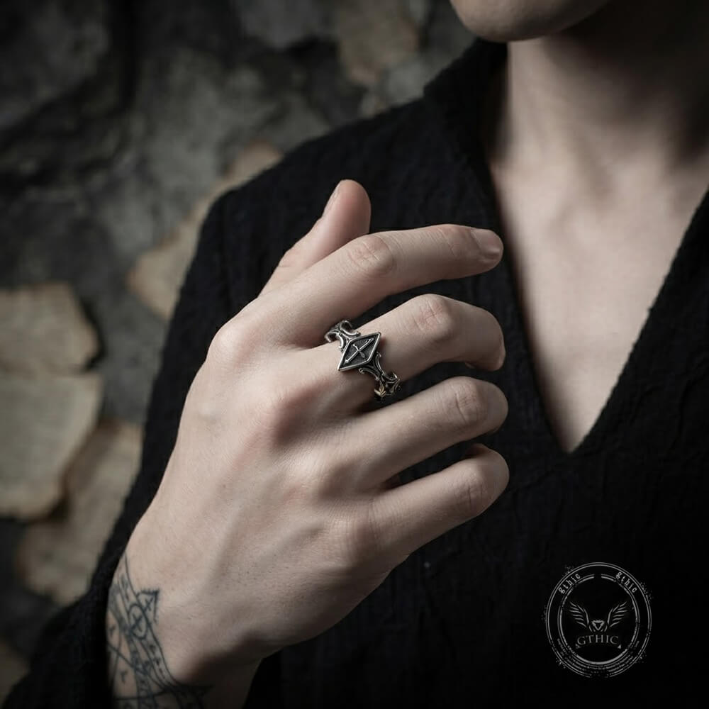 Vintage Engraved Cross Stainless Steel Ring | Gthic.com