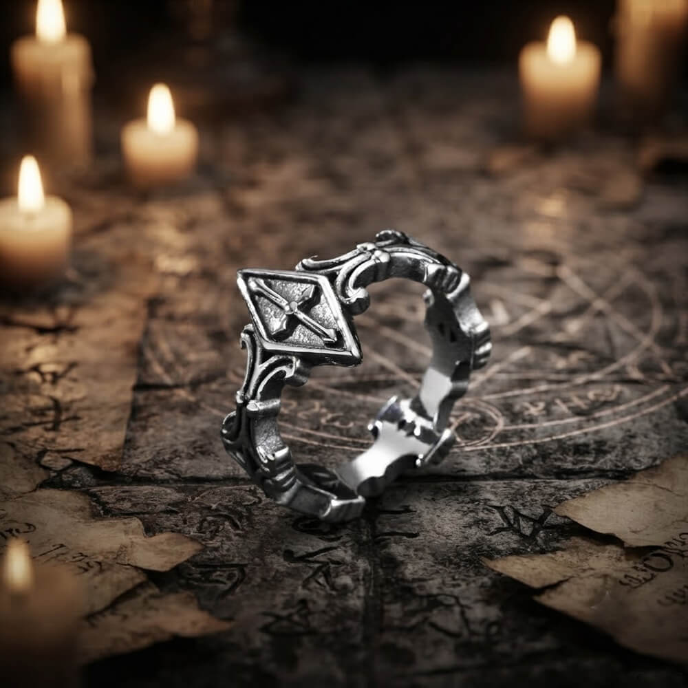 Vintage Engraved Cross Stainless Steel Ring | Gthic.com