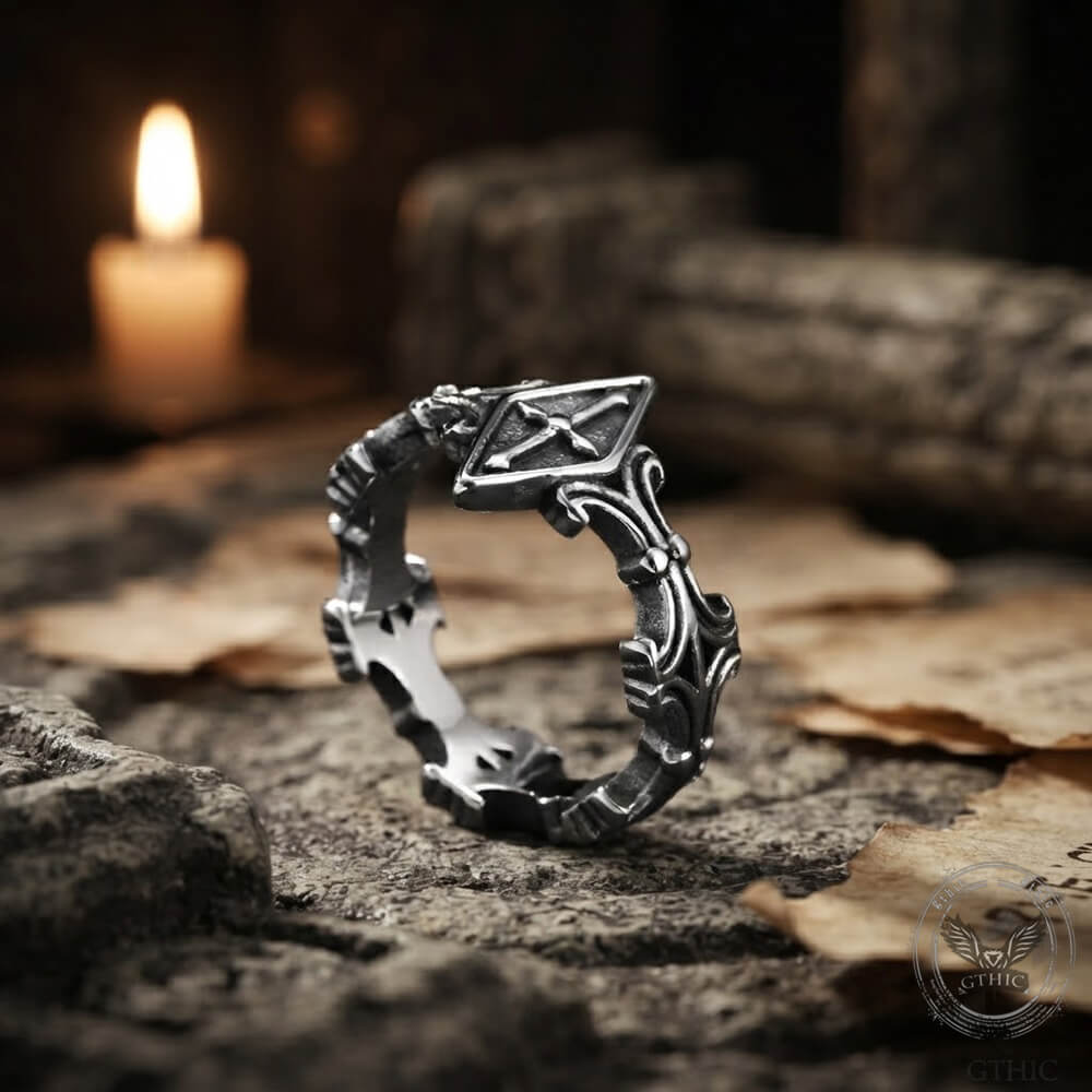 Vintage Engraved Cross Stainless Steel Ring