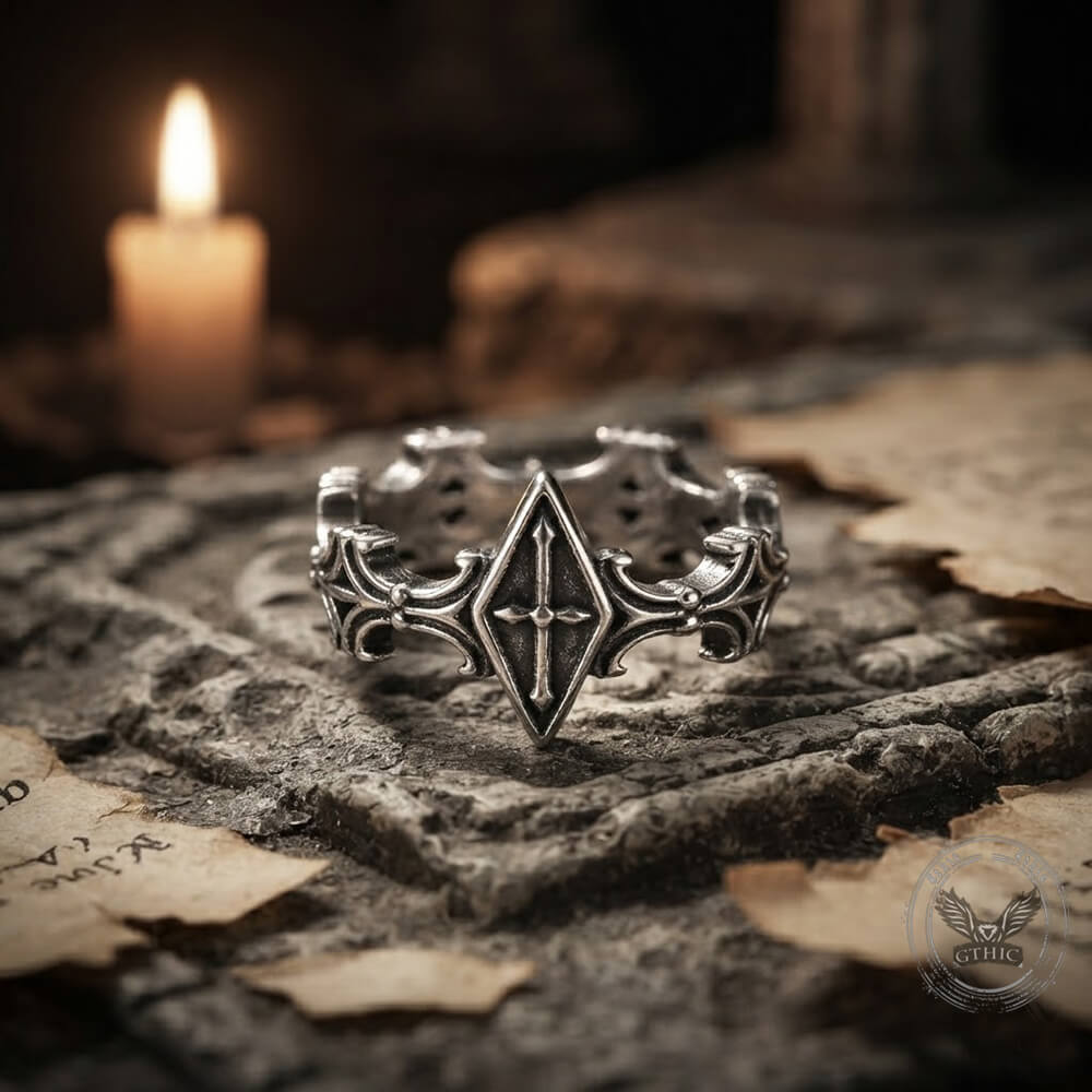 Vintage Engraved Cross Stainless Steel Ring | Gthic.com