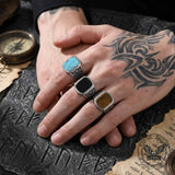 Vintage Engraved Pattern Gem Stainless Steel Ring | Gthic.com
