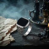 Vintage Engraved Pattern Gem Stainless Steel Ring | Gthic.com