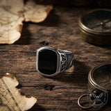 Vintage Engraved Pattern Gem Stainless Steel Ring