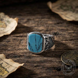 Vintage Engraved Pattern Gem Stainless Steel Ring
