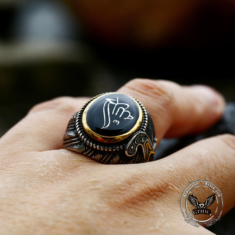 Vintage Epoxy Embossed Stainless Steel Ring | Gthic.com