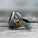 Vintage Epoxy Embossed Stainless Steel Ring | Gthic.com