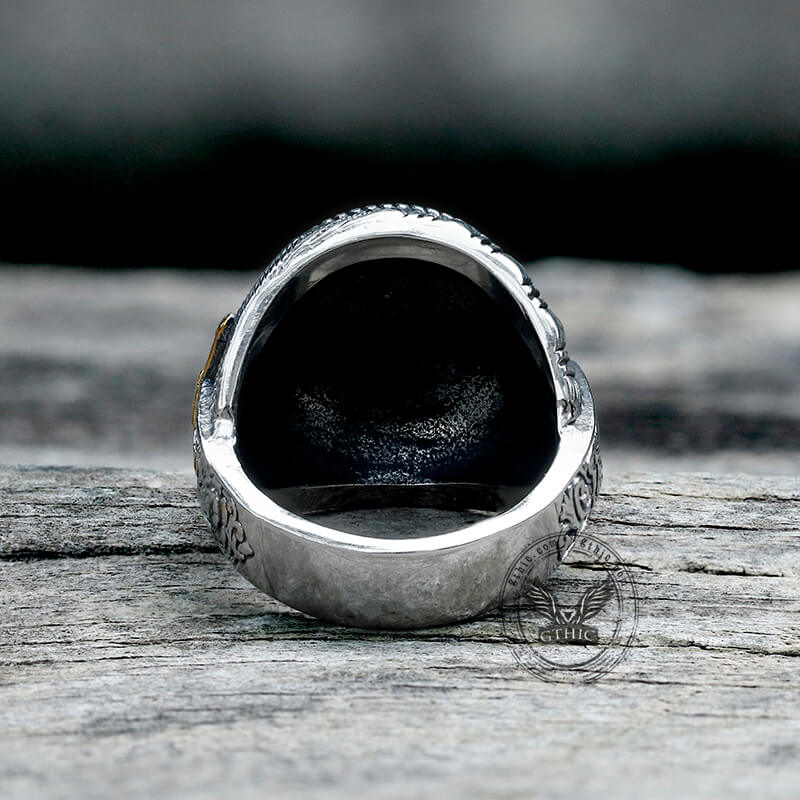 Vintage Epoxy Embossed Stainless Steel Ring