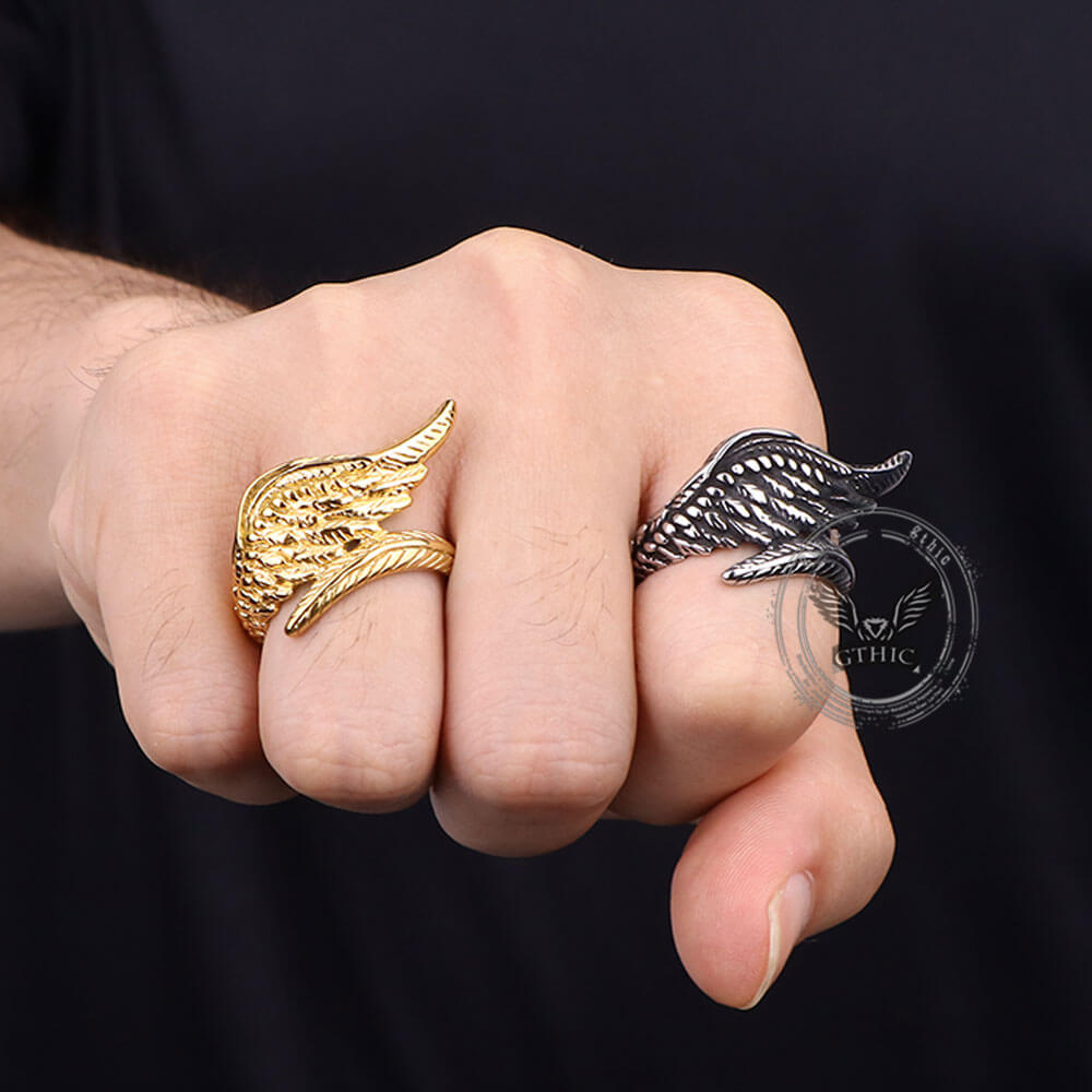 Vintage Feather Guardian Wings Stainless Steel Ring