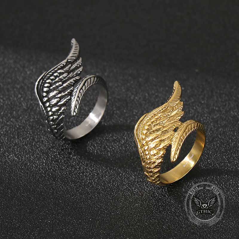 Vintage Feather Guardian Wings Stainless Steel Ring