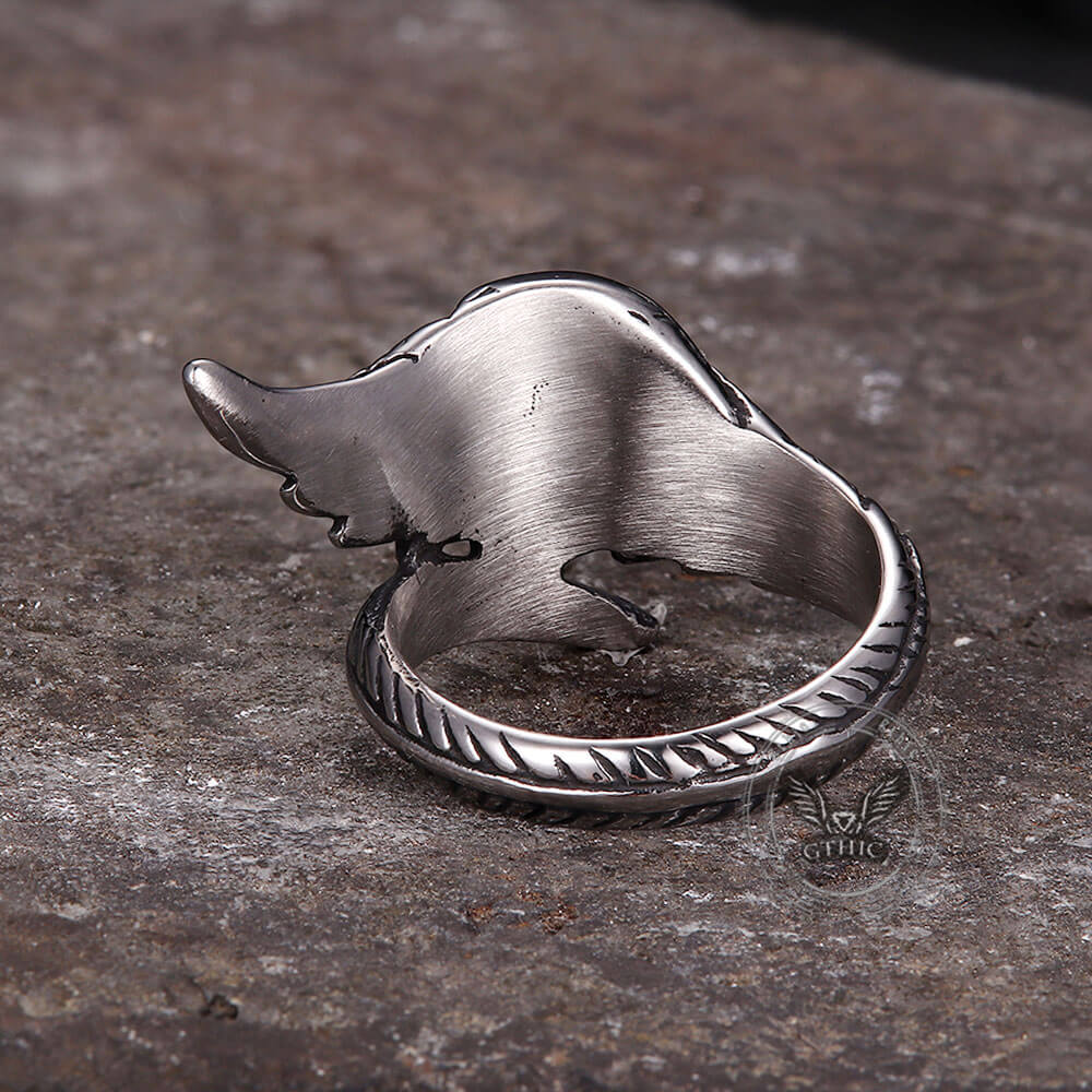 Vintage Feather Guardian Wings Stainless Steel Ring