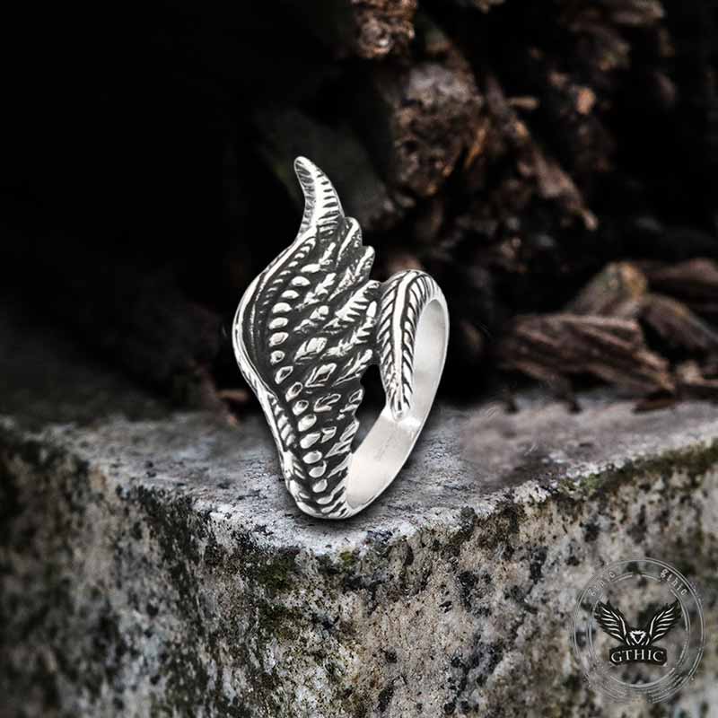 Vintage Feather Guardian Wings Stainless Steel Ring