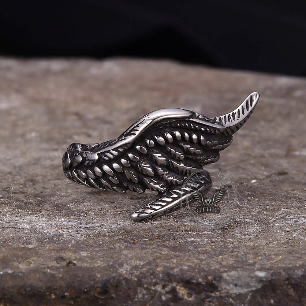 Vintage Feather Guardian Wings Stainless Steel Ring