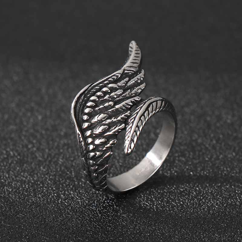 Vintage Feather Guardian Wings Stainless Steel Ring