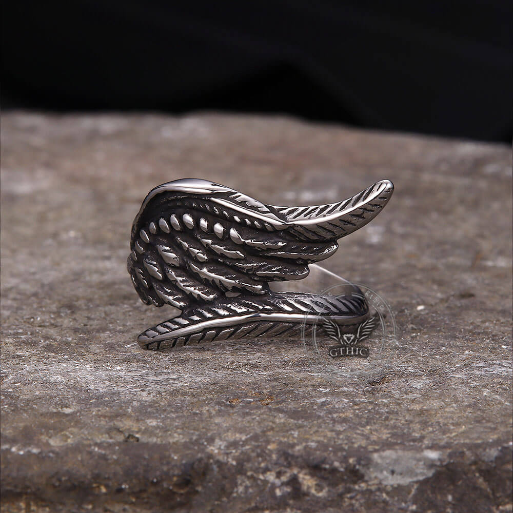Vintage Feather Guardian Wings Stainless Steel Ring