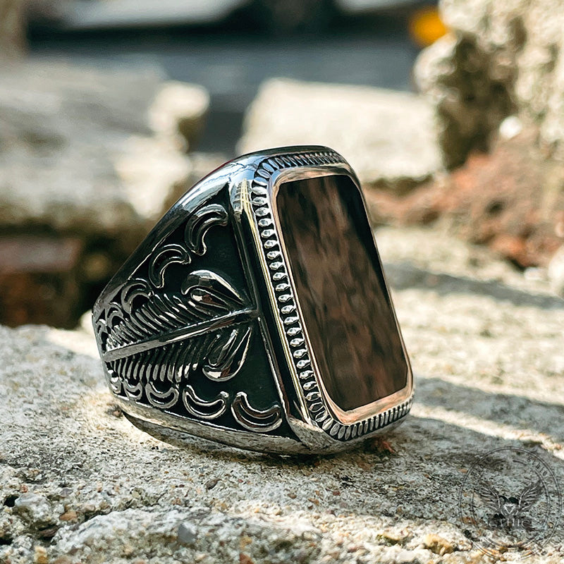 Vintage Feather Moon Pattern Stainless Steel Ring | Gthic.com