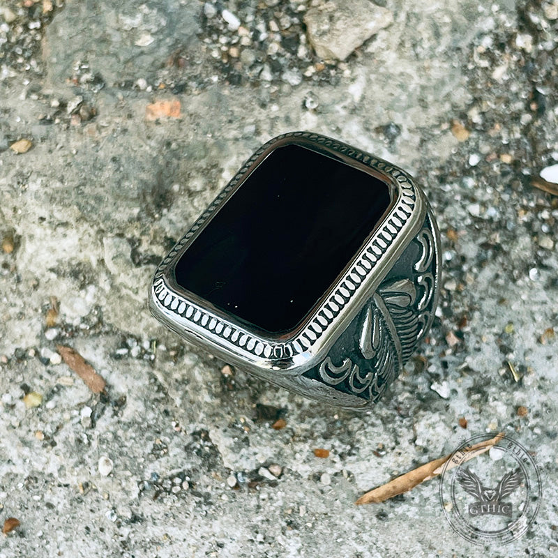 Vintage Feather Moon Pattern Stainless Steel Ring | Gthic.com