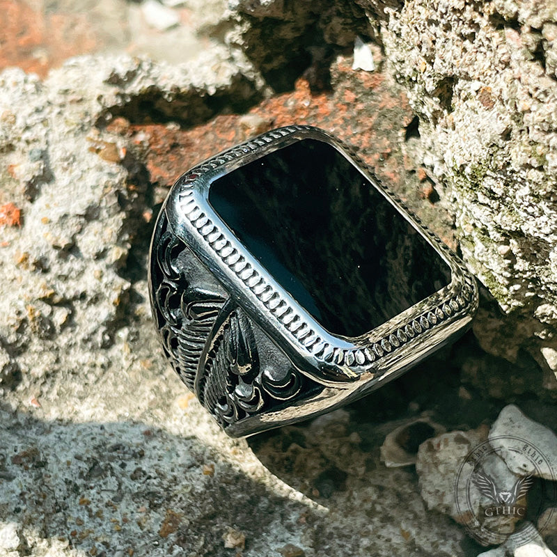 Vintage Feather Moon Pattern Stainless Steel Ring | Gthic.com