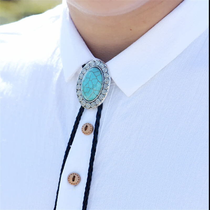 Vintage Feather Turquoise Alloy Bolo Tie | Gthic.com