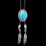 Vintage Feather Turquoise Alloy Bolo Tie | Gthic.com