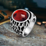 Vintage Feather Wing Agate Stainless Steel Ring 02 | Gthic.com