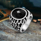 Vintage Feather Wing Agate Stainless Steel Ring 03 | Gthic.com