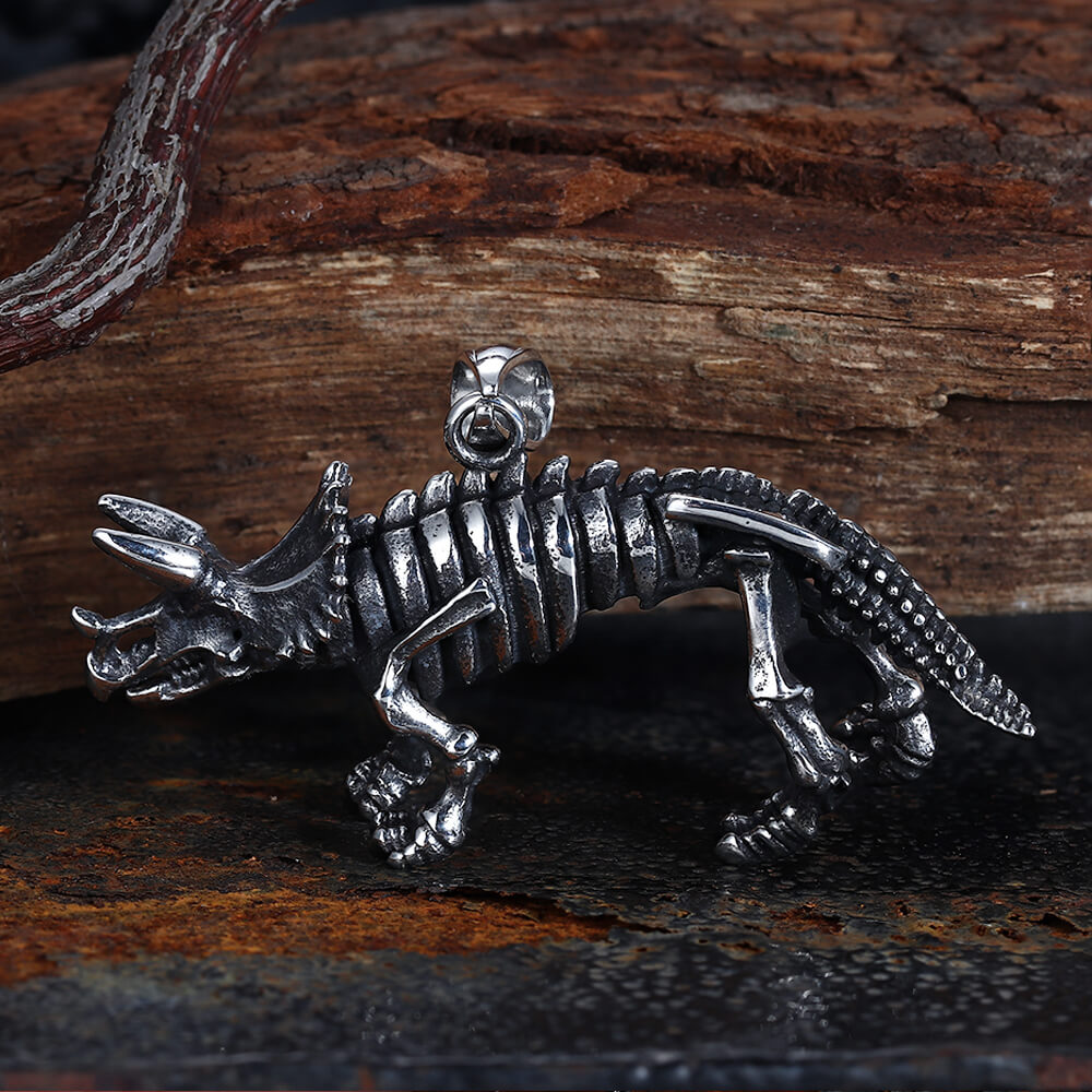 Vintage Ferocious Dinosaur Stainless Steel Pendant | Gthic.com
