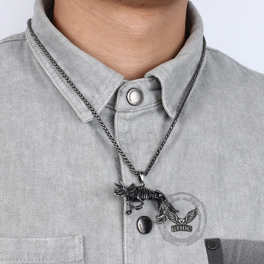 Vintage Ferocious Dinosaur Stainless Steel Pendant | Gthic.com