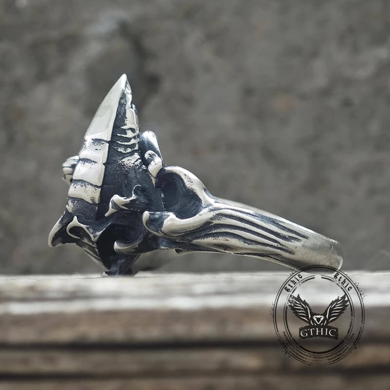 Vintage Fierce Shark Ocean Wave Sterling Silver Ring