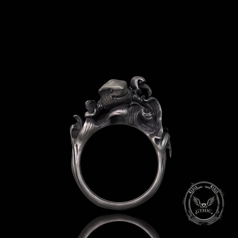 Vintage Fierce Shark Ocean Wave Sterling Silver Ring