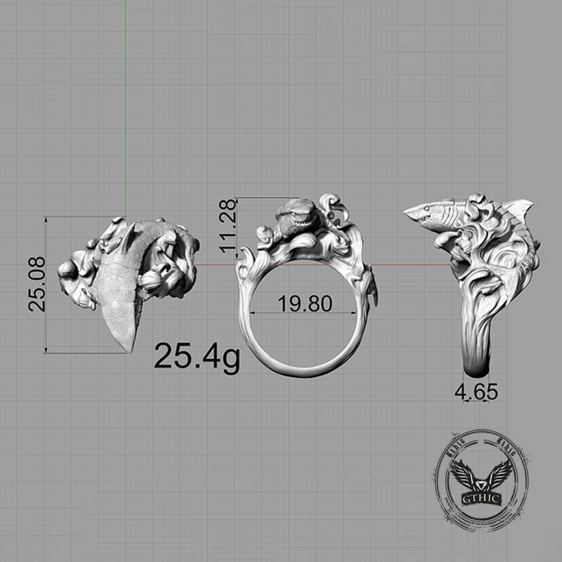 Vintage Fierce Shark Ocean Wave Sterling Silver Ring