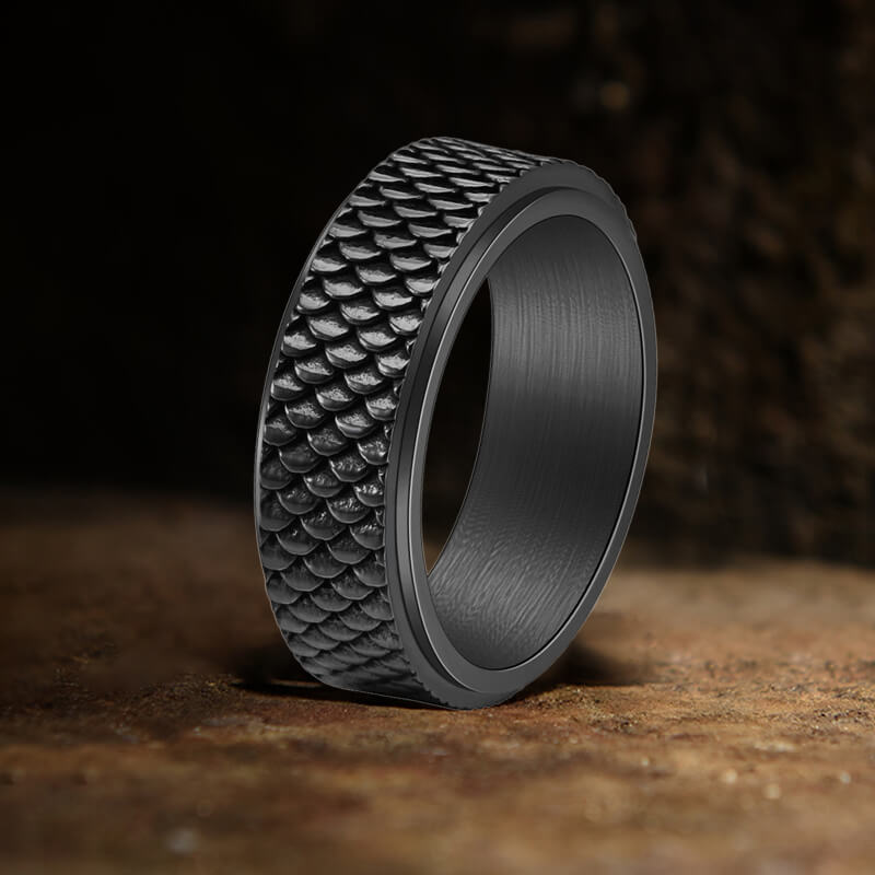 Vintage Fish Scale Spinner Stainless Steel Ring | Gthic.com