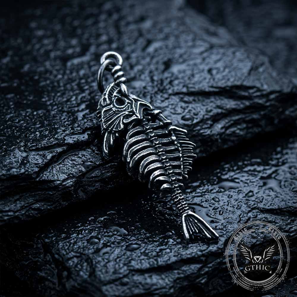 Vintage Fish Skeleton Stainless Steel Pendant | Gthic.com