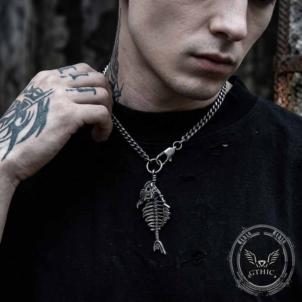 Vintage Fish Skeleton Stainless Steel Pendant | Gthic.com