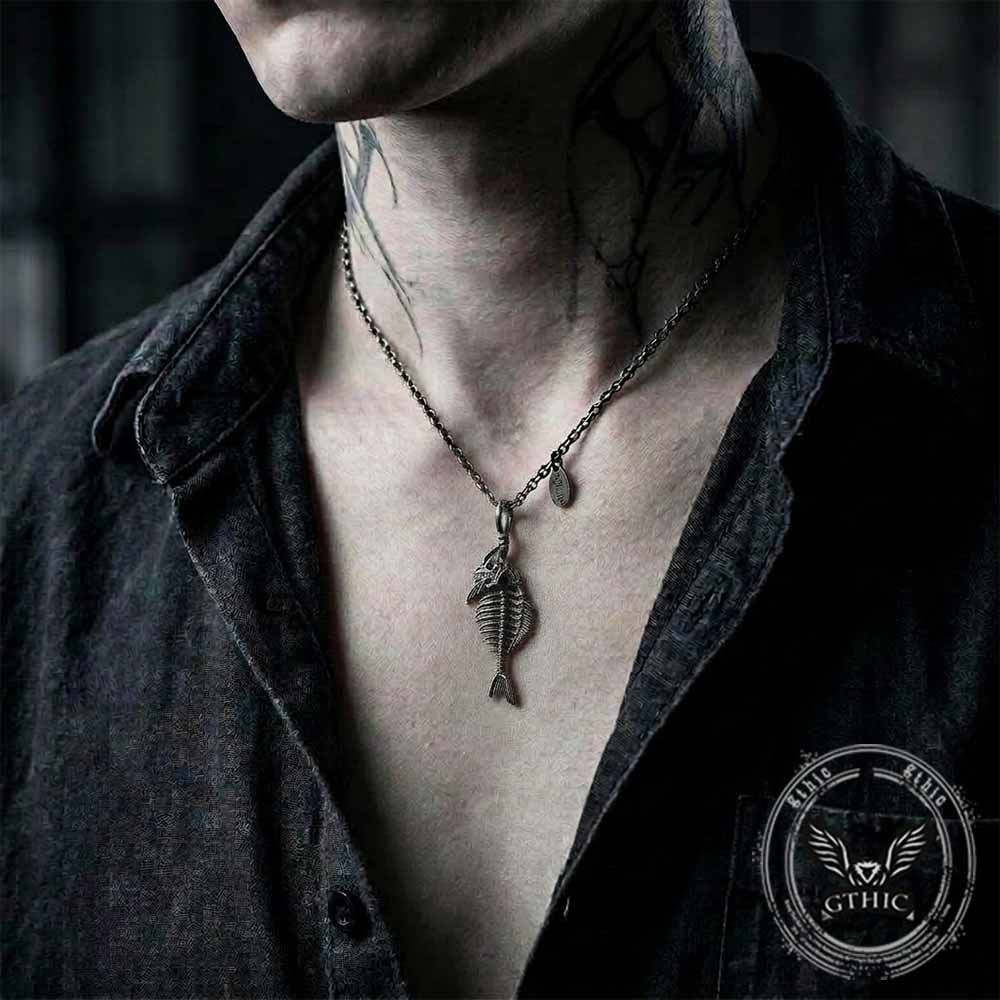 Vintage Fish Skeleton Stainless Steel Pendant | Gthic.com