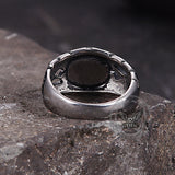 Vintage Floral Pattern Red Gem Stainless Steel Ring