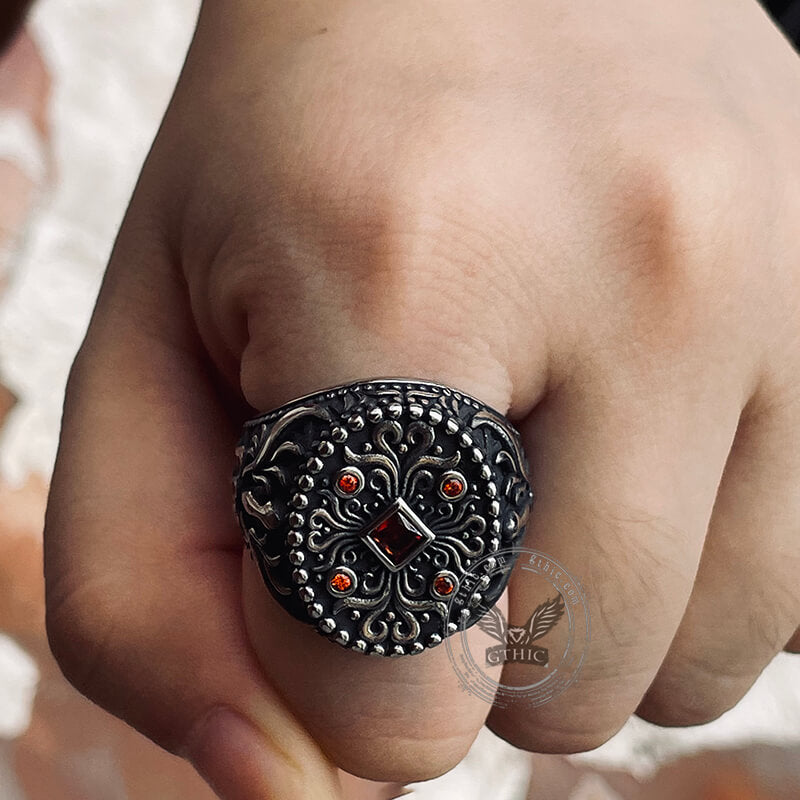 Vintage Floral Pattern Stainless Steel Ring | Gthic.com
