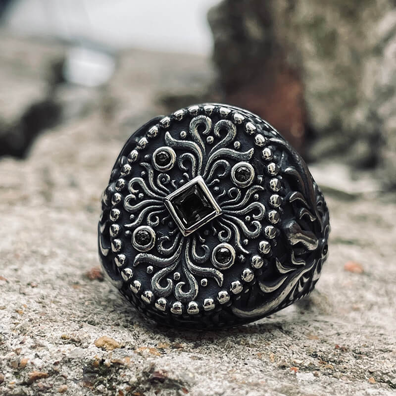 Vintage Floral Pattern Stainless Steel Ring | Gthic.com
