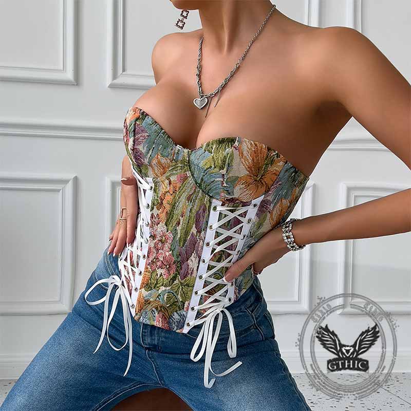 Bustier corsé de cuero de encaje negro