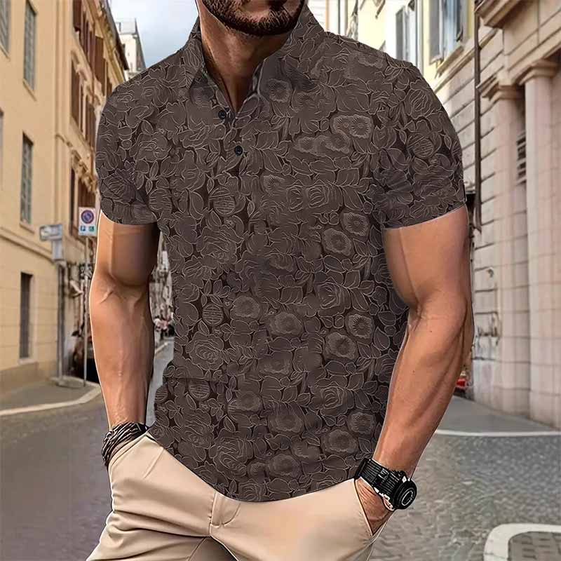 Vintage Floral Print Short Sleeve Polo Shirt 01 | Gthic.com