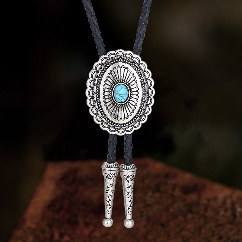 Vintage Flower Design Gem Alloy Bolo Tie