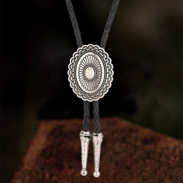 Vintage Flower Design Gem Alloy Bolo Tie