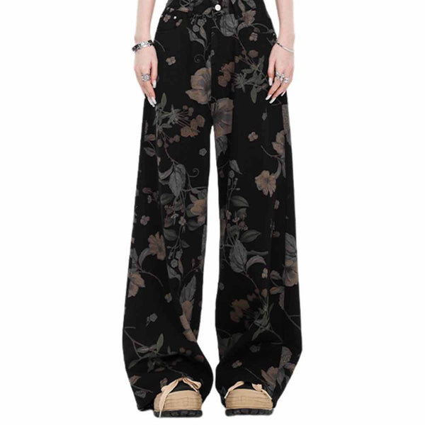 Vintage Flower High Waist Straight Wide Leg Pants | Gthic.com