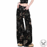 Vintage Flower High Waist Straight Wide Leg Pants